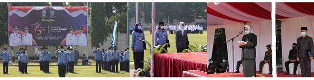Bupati Jombang Hj Mundjidah Wahab Memimpin Upacara Peringatan Tiga Hadi Jadi di Alunalun Jombang, Rabu (21/10/2020).