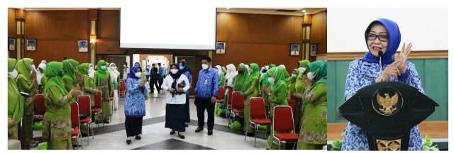 Bupati Hj Mundjidah Wahab membuka kegiatan sosialisasi azupan gizi untuk antisipasi stunting, Senin (17/01/2022).