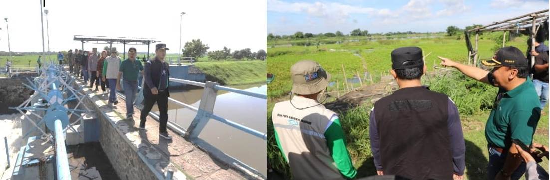 Pj Bupati Jombang Dr. Drs. Teguh Narutomo, M.M., bersama Staf Ahli, Kepala Dinas PUPR Jombang dan Kepala OPD terkait, serta Forkopimcam Gudo meninjau langsung lokasi galian C yang berada diantara wilayah Gudo dan Kediri dan Rolak 70 di Desa Bugasur Kec. Gudo pada Minggu (19/01/2025).  