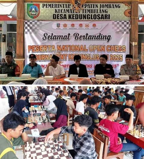 Tampak M Hani (Baju Putih Kopyah Hitam), Kepala Desa Kedunglosari, Kecamatan Tembelang, Kabupaten Jombang, Ketum KONI Jombang Sumarsono (kaos biru/kedua dari kiri), M Khamim Ketua Percasi Jombang (kanan Kades), Agus Suprayogi, didamping dari unsur Kepolisan dan TNI/Koramil, Minggu (2/11/2025).