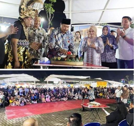 Photo atas: Bupati Warsubi bersama Sekdakab Jombang didampingi pejabat OPD terkait dan Ketua Serikat Pedagang Kaki Lima (Spekal) Kabupaten Jombang, Joko Fattah Rochim, menyalkan lilin sebagai tanda usia SWK satu tahun. Photo bawah: Bupati dihadapan masyarakat pengunjung dan pelaku makan dan minuman di SWK menyampaikan sambutan apreasi atas berlangsungnya satu tahun SWK, Sabtu (24/1/2026).