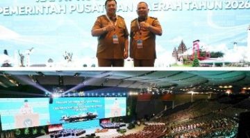 Bupati Jombang H Warsubi (kiri/photo atas) bersama Wakil Bupati Gus Salam serta Forkopimda menghadiri Rapat Koordinasi Nasional (Rakornas) Pemerintah Pusat dan Daerah Tahun 2026 di Sentul International Convention Center (SICC), Senin (2/2/2026).