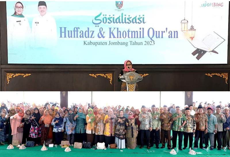 Dihadapan Huffadz dan pejabat OPD di Pendopo Kabupaten Jombang, Bupati Hj Mundjidah Wahab menyampaikan sosialisasi insentif yang akan diberikan oleh Pemerintah Kabupaten Jombang kepada penghafal Alqur'an sebesar Rp 3 juta per orang dalam anggaran APBD tahun 2023.
