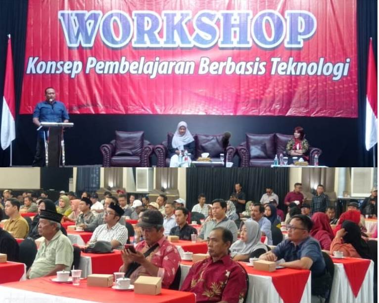 Febriani Meldyawati (duduk kerudung putih) mengikuti jalannya Workshop “Konsep Pembelajaran Berbasis Teknologi”, Sabtu (17/6/2023) di Hotel Fatma Jombang.