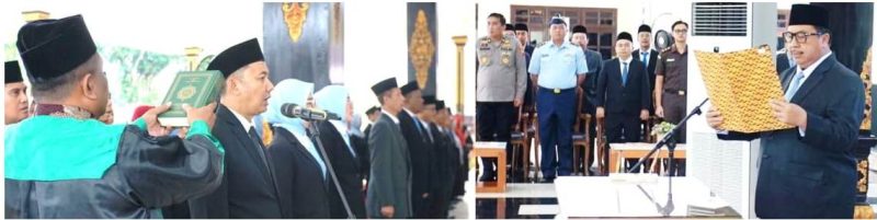 Bupati Jombang, Warsubi, secara resmi melantik dan mengambil sumpah janji 84 pejabat manajerial untuk mengisi posisi strategis di lingkungan Pemerintah Kabupaten Jombang, Kamis (15/1/2026) sore. 