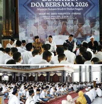 Hadir dalam acara do’a bersama Wakil Bupati Jombang, KH. Salmanuddin Yazid (Gus Salman), serta Kepala Cabang Dinas Pendidikan (Cabdindik) Wilayah Kabupaten Jombang, Dr. Eko Redjo Sunariyanto, S.Pd., M.Pd., Asisten Pemerintahan dan Kesra Setdakab Jombang Drs. Purwanto, MKP., Selasa (27/1/2026). 