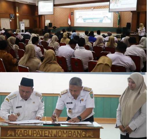 Wabup Jombang Salmanudin S.Ag., M.Pd. dan Kepala Bapperida Jombang, Hartono, S.Sos., M.M., melakukan tanda tangan berita acara RKPD 2027. Forum ini dihadiri oleh perwakilan dari Bappeda Provinsi Jawa Timur, Staf Ahli, Asisten, Kepala Perangkat Daerah, tokoh agama, tokoh masyarakat, rektor perguruan tinggi, pimpinan dunia usaha, perwakilan LSM, organisasi kemasyarakatan, organisasi profesi, organisasi perempuan, dan insan pers yang memiliki basis kompetensi relevan terhadap permasalahan pembangunan dan industri strategis daerah, Rabu (14/1/2026). 