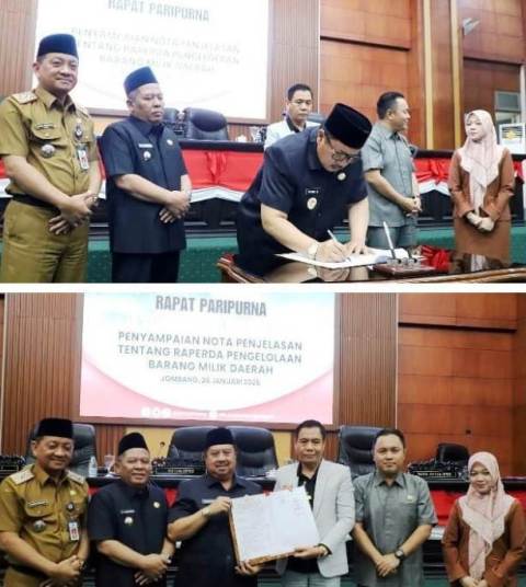 Rapat Paripurna dengan agenda Penyampaian Nota Penjelasan tentang Raperda Pengelolaan Barang Milik Daerah, diakhiri dengan penandatanganan Penetapan Perubahan Program Pembentukan Peraturan Daerah (Propemperda) Tahun 2026. 