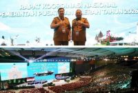 Bupati Jombang H Warsubi (kiri/photo atas) bersama Wakil Bupati Gus Salam serta Forkopimda menghadiri Rapat Koordinasi Nasional (Rakornas) Pemerintah Pusat dan Daerah Tahun 2026 di Sentul International Convention Center (SICC), Senin (2/2/2026).