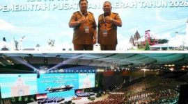 Bupati Jombang H Warsubi (kiri/photo atas) bersama Wakil Bupati Gus Salam serta Forkopimda menghadiri Rapat Koordinasi Nasional (Rakornas) Pemerintah Pusat dan Daerah Tahun 2026 di Sentul International Convention Center (SICC), Senin (2/2/2026).