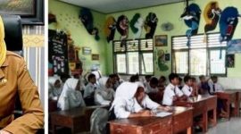 Photo kiri: Dra Wor Windari, M.Si, Kepala Dinas Pendidikan dan Kebudayaan Kabupaten Jombang, photo kanan: Guru dan murid sedang melakukan pembelajaran pada sebuah lembaga pendidikan SMP. Photo: istimewa/edit