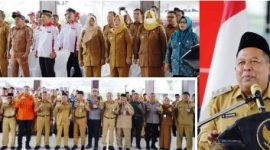 Wakil Bupati Jombang Salmanudin, S.Ag., M.Pd  (kanan) yang hadir didampingi Sekdakab Jombang Agus Purnomo, S.H., M.Si., serta para Kepala OPD terkait lingkup Pemkab Jombang, dalam sambutannya menekankan pentingnya sinkronisasi antara kebutuhan warga di tingkat desa dengan rencana besar pemerintah pusat. Photo: Istimewa/Humas Dinas Kominfo Jombang/edit.

