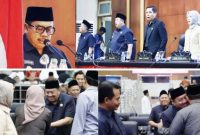 Photo searah jarum jam: Photo kiri atas: Bupati Jombang H Warsubi menyampaikan jawaban atas pertanyaan fraksi. Photo kanan atas: Pimpinan DPRD bersama Bupati – Wakil Bupati. Photo kanan-kiri bawah: Penuh kehangatan Bupati menyampaikan salam kepada anggota DPRD Jombang, Kamis (12/2/2026)..