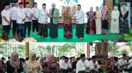 Hadiri jajaran Forkopimda, tokoh agama diantaranya KH. Cholil Dahlan Pengasuh Ponpes Darul Ulum Rejoso Peterongan yang juga Dewan Pertimbangan MUI Jombang yang memimpin Istighosah dan KH. Nur Hadi (Mbah Bolong) Pengasuh Pondok Pesantren Falahul Muhibbin di Watugaluh, Diwek, yang hadir menyampaikan tausiyah dan do’a. Hadir pula Sekdakab Jombang Agus Purnomo S.H., M.Si juga para Kepala Organisasi Perangkat Daerah (OPD) lingkup Pemkab Jombang, Ketua Tim Penggerak PKK Kabuaten Jombang, Yuliati Nugrahani Warsubi, Ketua 1 TP PKK Kabupaten Jombang Ning Ema Erfina, Ketua DWP Kabupaten Jombang Lilik Agus Purnomo. Photo: istimewa humas Dinas Kominfo/edit
