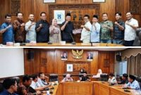 Photo atas: Komisi A DPRD Jombang ketika berkunjung ke DPRD Kabupaten Sleman. Photo bawah: Komisi B DPRD Jombang saat berdialog tentang pengendalian inflasi pasca lebaran 1447 H dengan DPRD Kabupaten Sleman, Jum’at (27/3/2026). 