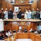 Photo atas: Komisi A DPRD Jombang ketika berkunjung ke DPRD Kabupaten Sleman. Photo bawah: Komisi B DPRD Jombang saat berdialog tentang pengendalian inflasi pasca lebaran 1447 H dengan DPRD Kabupaten Sleman, Jum’at (27/3/2026). 