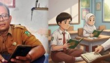 Photo kiri (dokumentasi/istimewa): Kepala Bidang Pembinaan SMP Disdikbud Kabupaten Jombang, Eko Sisprihantono, S.Pd. Photo kanan: ilustrasi (guru pembimbing muatan lokal keagamaan sedang mengajar pembelajaran.
