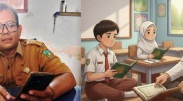 Photo kiri (dokumentasi/istimewa): Kepala Bidang Pembinaan SMP Disdikbud Kabupaten Jombang, Eko Sisprihantono, S.Pd. Photo kanan: ilustrasi (guru pembimbing muatan lokal keagamaan sedang mengajar pembelajaran.