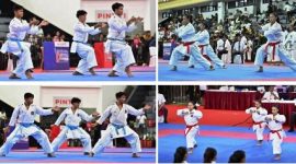 Tampak penampilan atlet Inkanas Polres Jombang pada partai Final KATA Beregu Junior Putra dan KATA Beregu Junior Putri, kedua tim ini menyabet medali emas, sehingga menyempurnakan koleksi medali kontingen Polres Jombang, 29 emas, 17 perak, 19 perunggu, sebagai Juara Umum, Minggu (29/3/2026). 