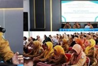 Dra Wor Windari, M.Si (kiri) Kepala Dinas Pendidikan dan Kebudayaan Kabupaten Jombang, saat menyampaikan sambutan pembukaan, photo kanan atas, nara sumber menyampaikan materi,  photo kanan bawah, peserta rapat terdiri dari para Kepala Sekolah SMP Negeri-Swasta se-Kabupaten Jombang, Selasa (10/3/2026). Photo: istimewa/edit. 