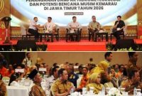 Kegiatan ini menghadirkan narasumber dari Deputi Bidang Sistem dan Strategi BNPB RI, Kementerian Kehutanan, serta Kementerian Pertanian. Sedangkan Pemkab Jombang menyertakan Wakil Bupati Jombang, M. Salmanudin, S.Ag., M.Pd. bersama Kepala Dinas Pertanian Ir. Moch. Rony, MM, Kepala Pelaksana (Kalaksa) BPBD Wiku Birawa Filipe Dias Quintas, S.STP., M.Si, serta Kepala Satuan Polisi Pamong Praja (Satpol PP) Samsudi, SH., M.Si. Photo: istimewa humas kominfo jombang

