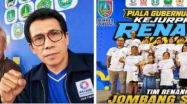 Photo kiri: Ketua Umum Akuatik Indonesia (AI) Kabupaten Jombang Dra Anang Masruchin, M.Si (kanan/kaca mata) bersama Ketua Harian Pengprov AI Jawa Timur, Herlambang Wijaya saat menyaksikan kegiatan, dan photo kanan Rafy Hidayat (kiri) berpose dengan para atlet renang kolam usai mengikuti jalannya lomba, di Kolam Renang Gajayana, Kota Malang, Minggu (2/8/2026). Photo: istmewa/edit.


