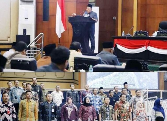 Bupati bersama Wakil Bupati dan DPRD Jombang membahas P-APBD 2026 pada paripurna, Kamis (13/8/2026) tampak Kepala OPD mengikuti jalannya kegiatan dilantai dua gedung DPRD Jombang.  