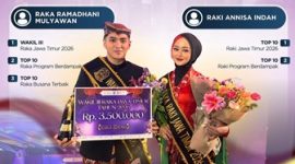 Guk Ramadhani Mulyawan (Raka Ramadhani) menyabet gelar Wakil III Raka Jawa Timur 2026, Top 10 Raka Program Berdampak, serta Top 10 Raka Busana Terbaik. Yuk Annisa Indah (Raki Annisa) menembus jajaran Top 10 Raki Jawa Timur 2026 dan Top 10 Raki Program Berdampak. Photo: istimewa/Dinas Kominfo Kabupaten Jombang.