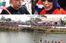 Wakil Ketua DPRD Jombang Syarif Hidayatullah (kiri) dan Kepala Dinas Pendidikan dan Kebudayaan Kabupaten Jombang Wor Windari (kanan) saat wawancara sembari menyaksikan jalannya lomba dayung. Photo: https://layang.co