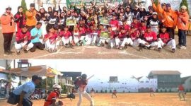 Kontingen Juara 1: Tim Baseball dan Softball Kabupaten Jombang tampak sukaria berswafoto usai menerima tropy Juara 1 Putra-putri Kejurda Regional 2 di lapangan Desa Miagan, Kecamatan Mojoagung, Kabupaten Jombang, Minggu (13/9/2026). Tampak Ketua cabor PERBASASI Kabupaten Jombang, Sunarsih (kiri) mendampingi para atlet. Photo bawah tim Putra Softball Jombang saat bertanding melawan tim Kabupaten Mojokerto. Photo: https://layang.co