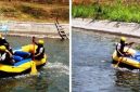 Tim Putra sedang melakukan lomba di saluran irigasi sungai brantas di kawasan wisata desa Turipinggir, Kecamatan Megaluh, Sabtu (5/9/2026). 
