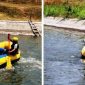 Tim Putra sedang melakukan lomba di saluran irigasi sungai brantas di kawasan wisata desa Turipinggir, Kecamatan Megaluh, Sabtu (5/9/2026). 