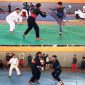 Peserta PORKAB Pencak Silat sedang melakkan pertandingan di GOR Merdeka Jombang, Jum'at (18/9/2026), Kejuaraan ini untuk menjaring atlet POPDA 2026 dan porsi PORPROV. 2027