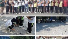 Photo bersama, para atlet peraih medali kategori triple putra-putri pose bersama Ketua Cabor Petanque Suatmadi (celama levis/tengah) dan Sekretaria Deni Setiawan (kanan/merah) dan atlet berlomba di arena laga. Photo:https://layang.co. 