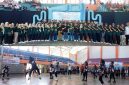 Photo bersama Bupati Jombang H Warsubi segenap Panitia PORKAB berpose usai pembukaan di GOR Merdeka, Senin (21/9/2026), dilanjutkan pertandingan bola voli putra-putri. 