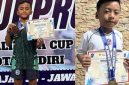 Dua atlet Selam Kabupaten Jombang yang telah berhasil menyabet medali Kejurprov Jatim tahun 2026, Piala Wali Kota Kediri, Minggu (20/9/2026). Kiri: Arsenio Athaya Nurhan, tiga medali, kanan: Adzril Andana, 1 medali. 