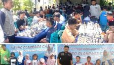 Photo atas: Ketua Umum KONI Jombang, Sumarsono (kiri) menyaksikan jalannya pertandingan Porkab Catur, Mustawan Yusuf mengawasi atlet yang tanding. Photo bawah: Ketua Umum PERCASI Jombang M Khamim (kiri) usai menyerahkan hadiah kepada atlet SD bawah, dan photo kanan Sugeng Wiyoto Pengurus Percasi setelah menyerahkan hadiah kepada Juara SD atas, didampingi Hera Novitasari (kanan) Pengurus Percasi Jombang, Minggu (13/9/2026).