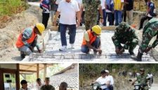Tampak Bupati Jombang H Warsubi bersama Komandan Kodim 0814/Jombang Letkol Kav. Dicky Prasojo, S.H., M.Han meninjau pembangunan jalan dan rumah warga usai dilakukan bedah rumah dengan anggaran APBD Pemkab Jombang, Kamis (8/10/2026). Photo: istimewa