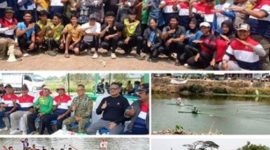 Photo atas: tim Kabupaten Jombang dengan Tim PODSI Kalimantan Selatan, photo tengah kiri, para pengurus PODSI, Letkol TNI Bagus Arianto, Donny Wirawan Achdiyat (kaos hitam), M Rois, Ketua Harian Pengprov  PODSI Jatim (hijau), Setyo Wahyu (Jujuk) kanan) dan pengurus PODSI Kabupaten Jombang. Photo bawah, atlet sedang melakukan perlombaan di Sungai Tenggor, Sumobito, Kabupaten Jombang, Kamis (02/10/2026). Photo: https://layang.co