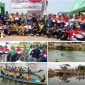 Photo atas: tim Kabupaten Jombang dengan Tim PODSI Kalimantan Selatan, photo tengah kiri, para pengurus PODSI, Letkol TNI Bagus Arianto, Donny Wirawan Achdiyat (kaos hitam), M Rois, Ketua Harian Pengprov  PODSI Jatim (hijau), Setyo Wahyu (Jujuk) kanan) dan pengurus PODSI Kabupaten Jombang. Photo bawah, atlet sedang melakukan perlombaan di Sungai Tenggor, Sumobito, Kabupaten Jombang, Kamis (02/10/2026). Photo: https://layang.co